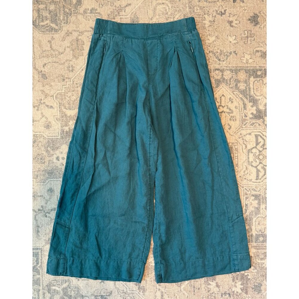 Athleta Women's Playa Linen Wide Leg Crop Pants Size 2 Blue High Rise Lagenlook